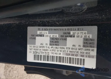 2015 Mazda Mazda3 I Grand Touring from USA, damaged, VIN 3MZBM1W77FM175100